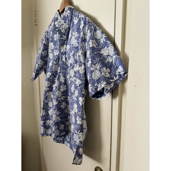 Reyn Spooner Hawaiian Shirt Large Blue Floral Pineapple Short Sleeve Classic Fit - Picture 3 of 12